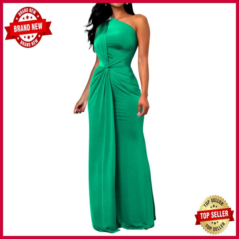 Elegant One Shoulder Bodycon Maxi Dress Sleeveless Formal Evening Cocktail